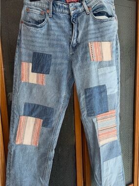 Lucky Brand Jeans Patchwork Light Wash Jeans with Striped Fabric Accents sz8